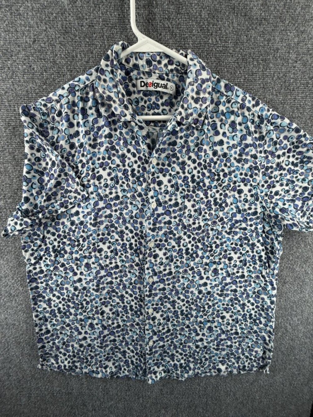Desigual Blue Purple Short Sleeve Geometric XL Shirt Men Pocket Button Up Spread